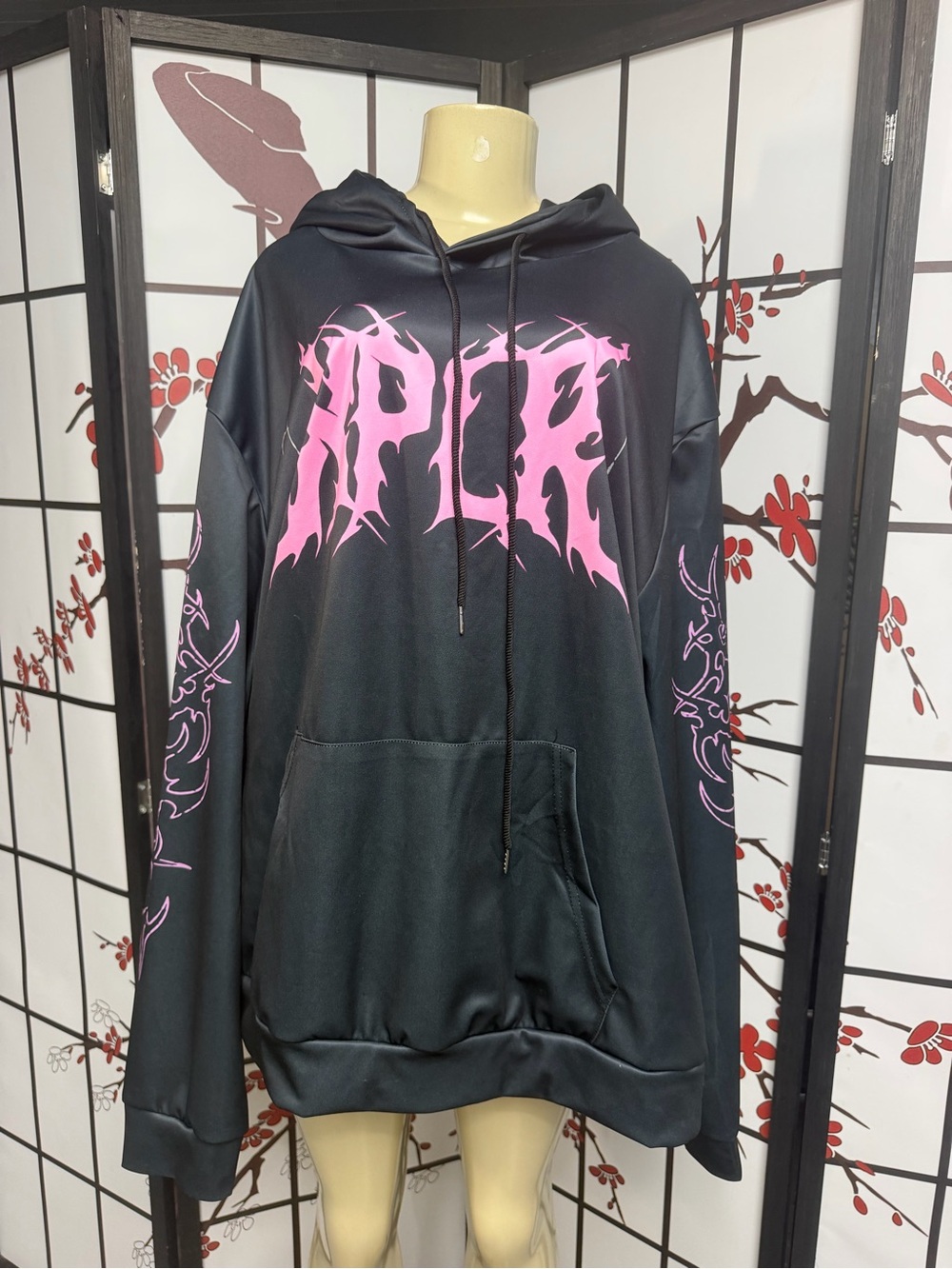 Black Hoodie with Pink Graphic Logo - Women's Pullover
